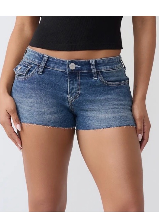 True Religion Raw Hem Denim Shorts - Blue Wash